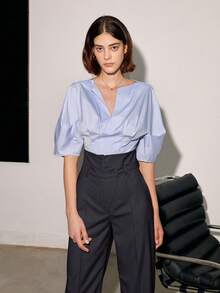 女式纯色休闲高腰直筒工作裤，春夏 - 深灰色 - 查看 5