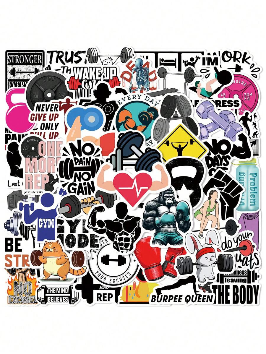 50 张激励健身贴纸、肌肉、杠铃和哑铃贴纸、健美贴纸、防水贴纸，适用于水瓶、书籍、笔记本电脑、学校用品、返校 - 彩色 - 查看 1