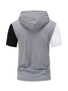 Men's Sports Casual Tri-Color Splice Design Short Sleeve Hoodie T-Shirt & Shorts Set, Outdoor Sports Tracksuit For Running & Fitness