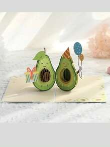 1pc 3D Pop-Up Birthday Card - Cute Avocado Greeting Card For Party, Valentine's Day, Mother's Day, Father's Day