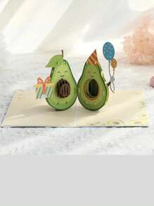 1pc 3D Pop-Up Birthday Card - Cute Avocado Greeting Card For Party, Valentine's Day, Mother's Day, Father's Day