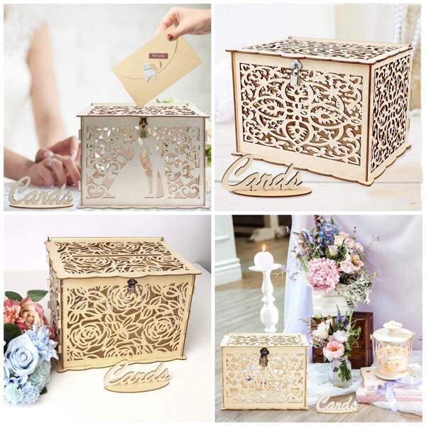 1 Set Of Wood Wedding Card Box With Lock And Card Sign, Wedding Card Box, Rural Wedding Box For Cards And Money, Wedding Gift Box For Receptions, Anniversaries, Bridal Showers, Party Summer Birthday Gifts Beach Back To School School Supplies Room Decor