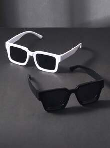 2pcs Men Plastic Rectangular Frame Classic Western Modern Simple Style Graceful Design And Expressiveness Fashion Eyeglasses Combination For Western Party Driving Vacation Outfits Suitable For All Face Shapes Decoration For Summer Beach Vacation,Outdoor,Travel