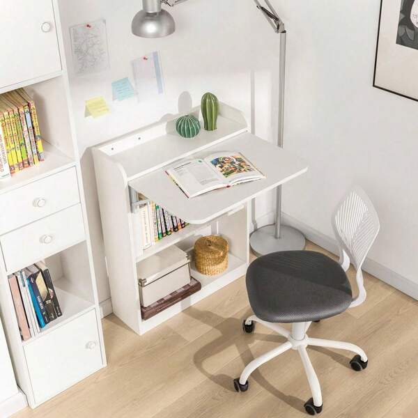 SoBuy Schreibtisch klappbar Computertisch mit Ablagen Klapptisch Arbeitstisch Bürotisch für Homeoffice Wandtisch Laptoptisch BHT ca.: 64x82x58cm FWT92-W