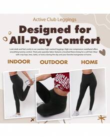 Active Club 6-Pack Fleece Lined Leggings For Women, High-Waisted Women's Leggings With Wide Waistband And Fleece Lining - 黑色 - 查看 5