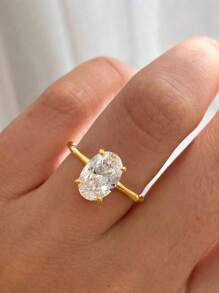 1PC Delicate Elegant And Luxurious 925 Sterling Silver 4 Claw Oval Bamboo Women'S Ring Ladies Jewelry Gift Birthday Gift Party Gift