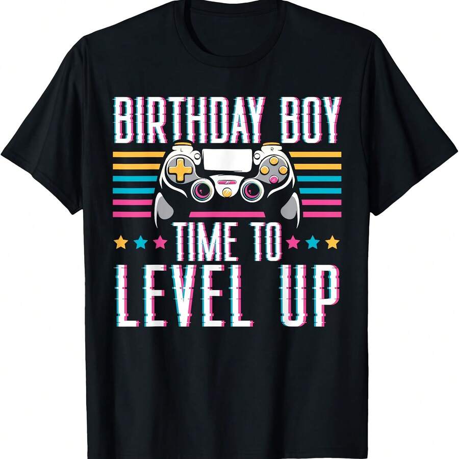 Birthday Boy Time To Level Up Video Game Birthday Design T-Shirt - Black - View 1