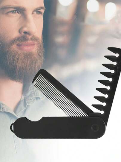 1 pieza Peine/Cepillo de barba plegable - Diseño de doble dentado, adecuado para peinado y decoración, diseño portátil, se adapta a varios estilos de cabello. Peine para hombre, suministros de barbería, accesorios para hombres, tocados para hombres