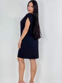 vestido feminino midi tecido viscolinho - Preto - Visão 3