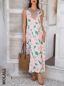 Bohemian Style Sleeveless Dress With Elegant Printed Pattern,Casual And Fashionable For Spring And Summer - Pink - View 6