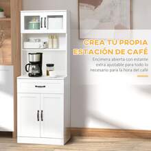 HOMCOM HOMCOM Alacena de Cocina Mueble Buffet de Cocina con 4 Puertas Cajón y Estantes Ajustables para Salón Comedor Estilo Moderno 60x38x161 cm Blanco