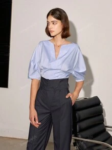 Women's Solid Color Casual High Waist Straight Leg Work Pants, Spring/Summer