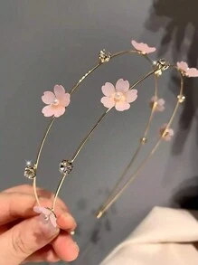 1/2 piezas Diadema de aleación de doble capa con adorno de flor y perla falsa, accesorio de pelo dulce para mujeres, tiaras de Halloween