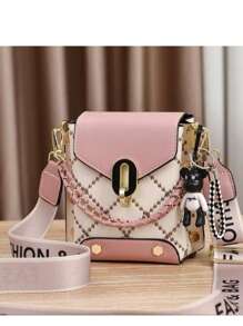 Women's Shoulder Bag For Cell Phone Boho Bear Plaid Metal Decoration