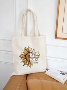 花朵字母印花图案轻便折叠购物袋，时尚休闲大容量手提包、单肩包，适合大学生存放返校用品、书籍、手机配件。男女旅行化妆品、购物收纳袋，送给妈妈、朋友、老师的礼物（多种图案可选）