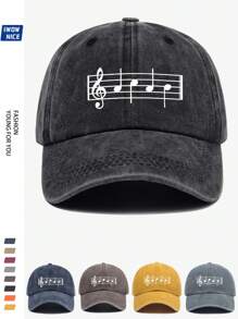 Stylish Musical Baseball Cap, Music Notes Printed Casual Trucker Hat, Unisex Hip Hop Guitar Party Sun Hat For Men And Women, Comfortable Breathable Adjustable Vintage Curved Brim Hat, Suitable For Daily Casual, Outdoor, Beach, Hunting, Fishing, Music Festival, Easter, Father's Day, Mother's Day And Friends, All-Season Accessory