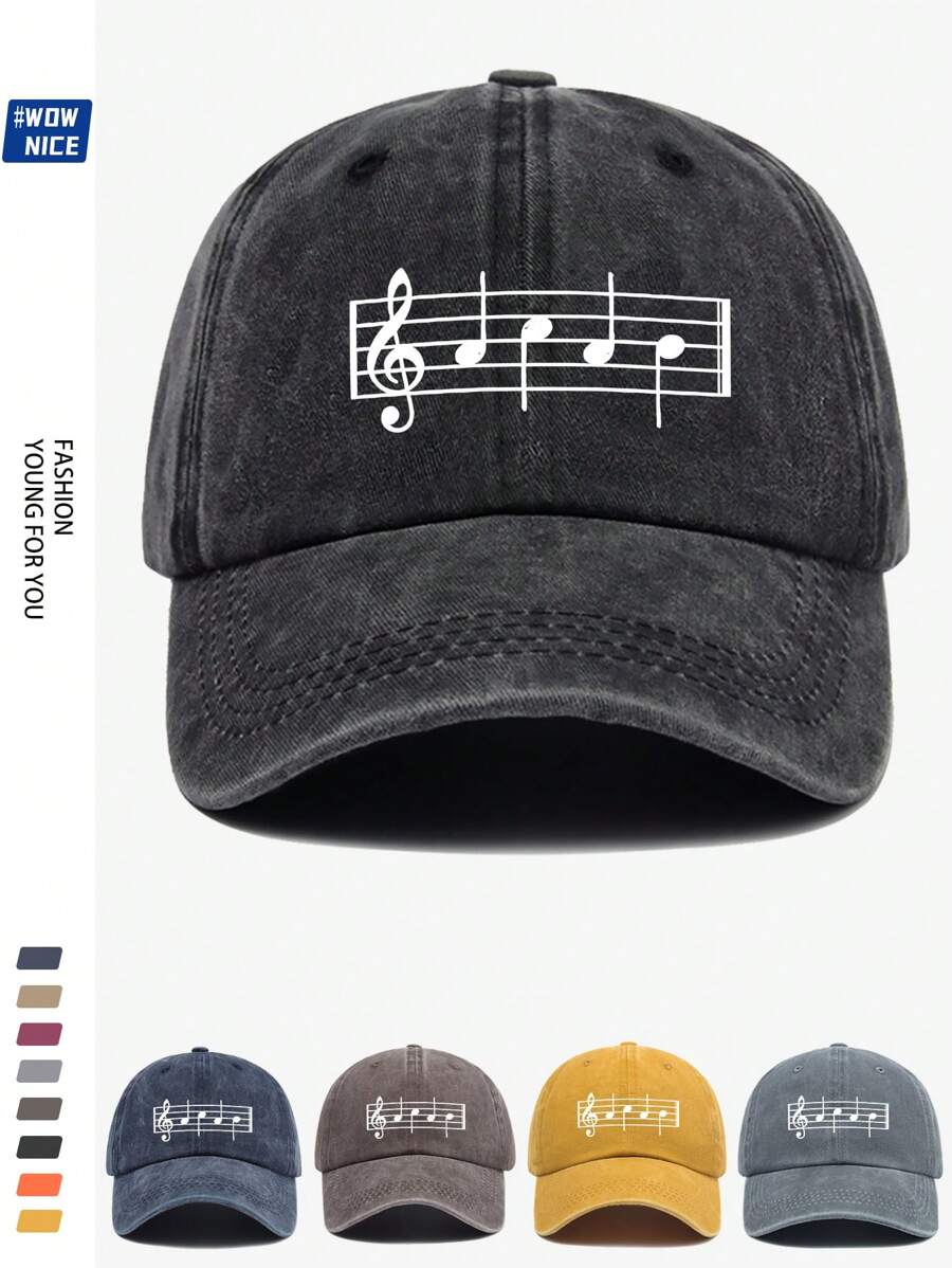 Stylish Musical Baseball Cap, Music Notes Printed Casual Trucker Hat, Unisex Hip Hop Guitar Party Sun Hat For Men And Women, Comfortable Breathable Adjustable Vintage Curved Brim Hat, Suitable For Daily Casual, Outdoor, Beach, Hunting, Fishing, Music Festival, Easter, Father's Day, Mother's Day And Friends, All-Season Accessory