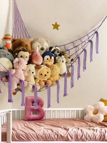 1Pc Homecoming Season Large Plush Toy Net Or Hammock, 55 Inch Toy Hammock, Macaron Plush Storage Corner Hanging Net Rack, Mesh Hammock With Hooks, Bedroom, Living Room Plush Storage Rack, Cotton And Linen Woven Plush Net, Plush Storage Bag, Large Plush Net - Multicolor - View 13