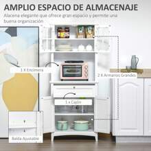 HOMCOM HOMCOM Aparador Alacena de Cocina Mueble Auxiliar para Microondas con 2 Armarios y Cajón 68,6x40x164 cm Blanco