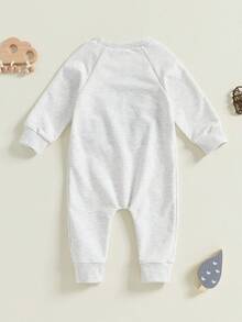 Mono de sudadera para bebé niña de 0 a 24 meses, acogedor, con forro polar y letras bordadas, manga larga, largo completo, cierre a presión, apto para pañales, conjunto de otoño e invierno con parches de animales, colores neutros/pasteles, citas para jugar, vacaciones, sesión de fotos navideña. - Gris - Ver 5