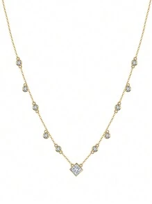 1 件真正的 925 纯银颈链 O 型链，带 4A 闪亮方形和椭圆形锆石装饰，适合女性、女孩和妈妈日常佩戴、生日派对圣诞节和情侣装 - 銀色 - 查看 6