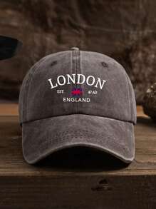 1 buc. șapcă de baseball spălată, unisex, în aer liber, ocazional, mărime reglabilă, steagul Londra și imprimeu cu litere, potrivită pentru ținuta zilnică - A - Vizualizare 15