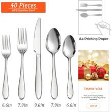 40-Piece Silverware Set, Stainless Steel Flatware Service For 8, Modern Tableware Cutlery For Home, Elegant Eating Utensils Include Knives/Spoons/Forks, Mirror Polished, Dishwasher Safe