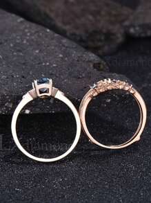 奢华订婚戒指套装，镶嵌独特六月诞生石，玫瑰金结婚戒指