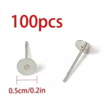 100pcs Classic Stainless Steel Flat Pearl Stud Earring Posts, Suitable For DIY Jewelry Making - Earrings - View 6
