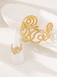 1 Set European & American Cross-Border Exaggerated Hollow Snake Design Fashion Women Ring & Bracelet Set - Yellow Gold - View 2