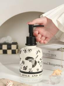 1pc Floral Ceramic Dispenser Bottle, Suitable For Home/Hotel, Bathroom Use, Refillable Bottle Back To School
