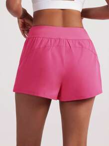 VUTRU 1pc Flowy Lightweight Mesh Pockets Shorts With Built-In Shorts, Running, Workout, Gym, Summer - Hot Pink - View 2