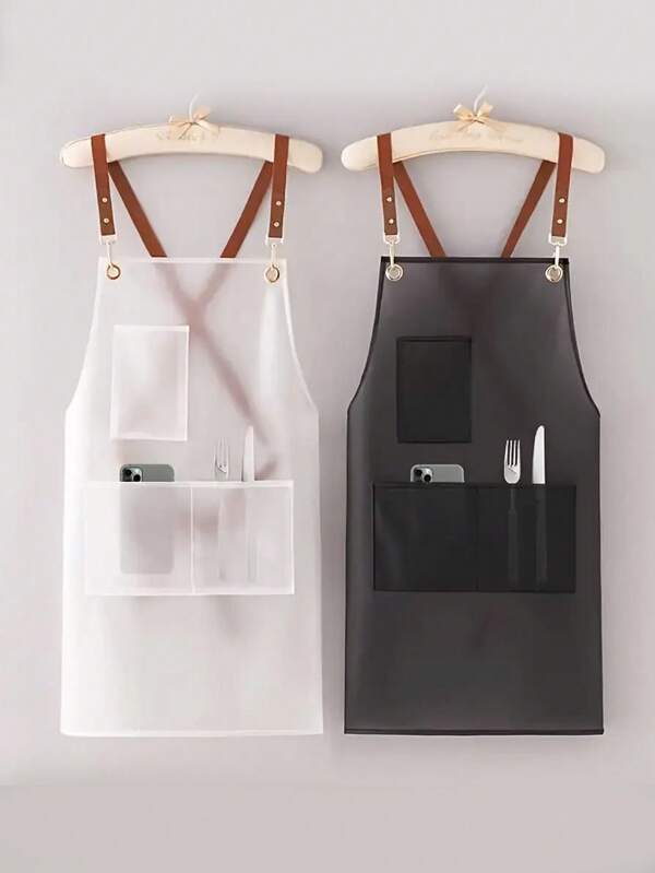 1 Peça de Avental Ajustável de TPU com Bolsos - Unissex, À Prova d'Água, Transparente, Fácil de Limpar, Avental de Barbeiro, Avental de Shampoo de Barbeiro, Avental de Cozinha, Cor Sólida Doméstica, Bolso de Chef Garçom Barbeiro Adulto, Artigos para o Lar da Barbearia, Adequado para Cozinhar, Churrasco e Penteados, Cozinha, Banheiro, Casa, Ferramentas de Cabelo, Produtos e Acessórios de Cabelo para Salão de Beleza, Viagem Essenciais