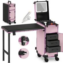 Pink Rolling Portable Manicure Table With 3 Drawers, Mirror & Nail Polish Organizer, Lockable Makeup Train Case With Foldable Nail Desk, Cosmetic Travel Case For Workstation Mobile, Nail Tech Nail Desk, Nail Table, Salon Equipment, Manicure Table, Nail Tech Desk, Salon Furniture, Nail Tech Table, Portable Nail Table, Salon Station, Nail Desk Cheap, Desk For Nails, Beauty Salon Equipment, Table Manicure, Manicure Desk, Hair Salon Equipment, Nail Tables, Nail Salon Furniture, Portable Manicure Table, Nails Table Desk, Nail Desks - Pink - View 2