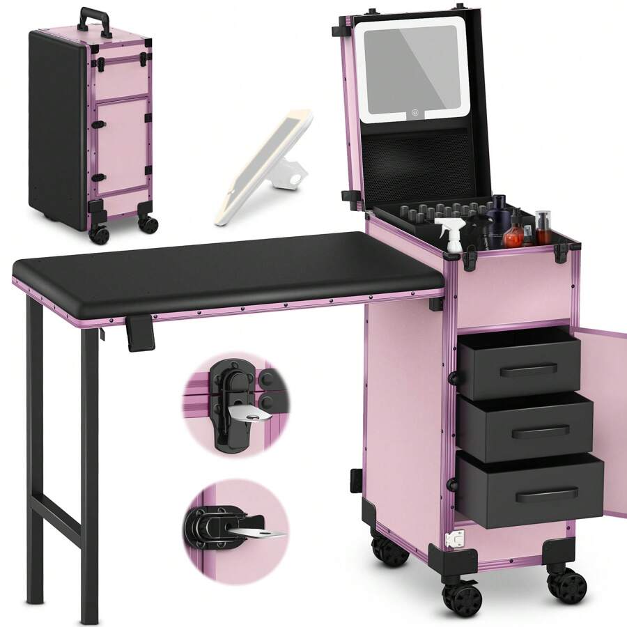 Pink Rolling Portable Manicure Table With 3 Drawers, Mirror & Nail Polish Organizer, Lockable Makeup Train Case With Foldable Nail Desk, Cosmetic Travel Case For Workstation Mobile, Nail Tech Nail Desk, Nail Table, Salon Equipment, Manicure Table, Nail Tech Desk, Salon Furniture, Nail Tech Table, Portable Nail Table, Salon Station, Nail Desk Cheap, Desk For Nails, Beauty Salon Equipment, Table Manicure, Manicure Desk, Hair Salon Equipment, Nail Tables, Nail Salon Furniture, Portable Manicure Table, Nails Table Desk, Nail Desks