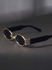 1 pieza Gafas de moda básicas de plástico y metal con montura metálica ovalada, vintage, elegantes, a juego con todo, aptas para el snapchat, festivales musicales, bares, viajes, adecuadas para todos los tipos de rostro, accesorios