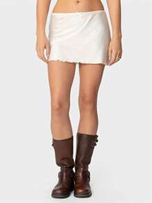 Womens Half Slip For Under Dresses Y2K Aesthetic Low Rise Bow Dec Satin Slip Skirt Mini Underskirt