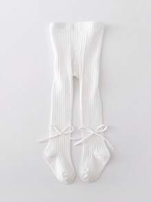 1 قطعة من جوارب ضيقة للبنات مع زخرفة الفيونكة، جوارب رفيعة للربيع/الخريف - أبيض - مشاهدة 5