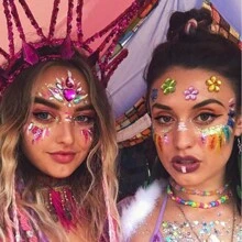 面部钻石贴纸 亚克力钻石贴纸 脸部贴纸 钻石艺术派对装饰脸部贴纸 - 彩色 - 查看 2