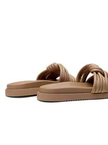 Women Open Toe Slide Sandals Knotted Padded Tubular Straps Leisure Slip On Flat Sandals Summer Casual Chic Comfort Daily Shoes - 駝色 - 查看 9