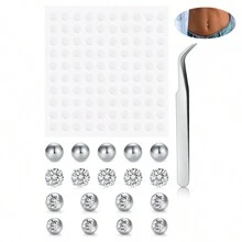 118-287 chiếc/bộ Khuyên rốn giả, trang sức không cần xỏ lỗ, đính đá Cubic Zirconia dùng cho rốn/tai/môi/lông mày/mũi. - có màu bạc - Xem 10