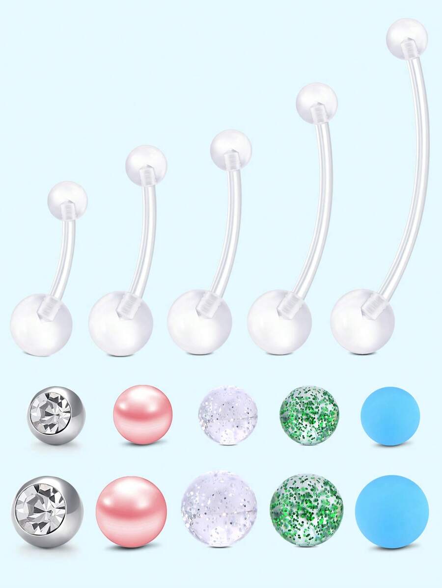 Plastic Pregnancy Belly Button Rings Long Bar Navel Rings For Maternity Sport Pregnant Women Flexible Clear Belly Piercing Retainer Different Length Bar And Balls For Replacement 12-32mm