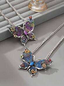 1 件优雅可爱的蝴蝶吊坠珐琅项链，适合女士、节日、生日、约会、派对、度假、休闲装