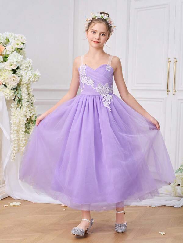 Tween Girls Elegant Pageant Princess Dress, Puffy Tulle Gown For Wedding Bridesmaid Flower Girl Dance Birthday Party Child Stage Performance Costume