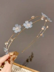 1/2 piezas Diadema de aleación de doble capa con adorno de flor y perla falsa, accesorio de pelo dulce para mujeres, tiaras de Halloween