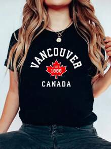 Vancouver Canada T-Shirt Canadian Flag Maple Leaf Gift Tee T T-Shirt Casual Printed 100% Cotton Women T Shirt, Summer Tshirts Short Sleeve Graphic Tee Women Tops