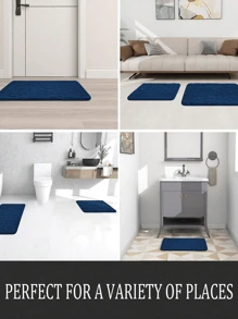 Cobblestone Embossed Bathroom Mat Non-Slip Bathtub Washbasin Rugs, Side Floor Mat, Bathroom Doormat Memory Foam Mat - Blue - View 2