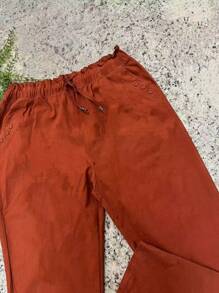 Women's Plusd Pants In Stretch Twill Fabric With Drawstring Design - 黏土紅 - 查看 3
