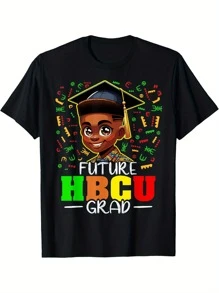 Future HBCU Graduation Black Boy Grad HBCU T-Shirt Cotton Fun Design DIY Women Soft Breathable Summer And Winter Comfortable Casual Sports Halloween And Christmas Gifts - 黑色 - 查看 1