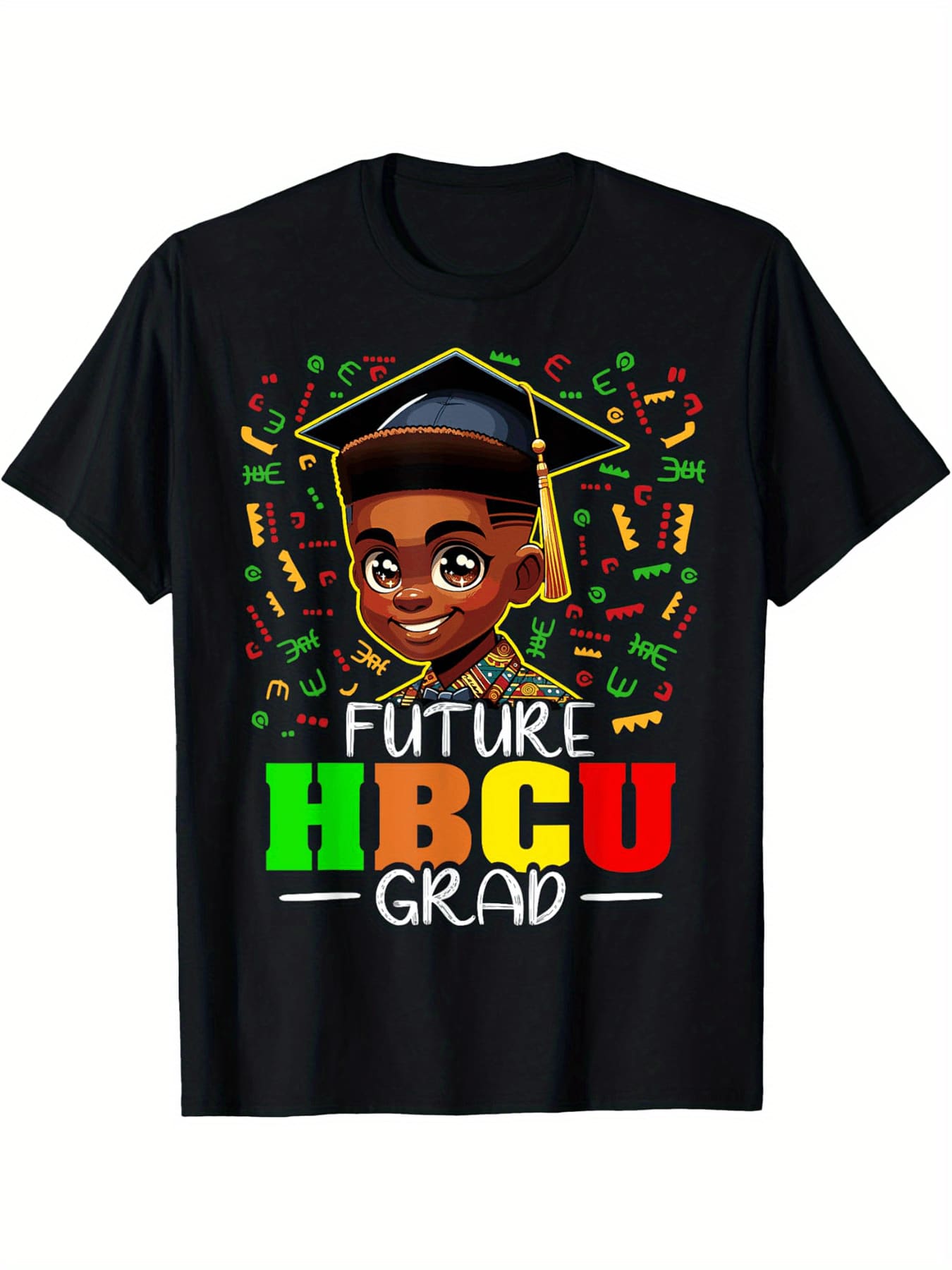 Future HBCU Graduation Black Boy Grad HBCU T-Shirt Cotton Fun Design DIY Women Soft Breathable Summer And Winter Comfortable Casual Sports Halloween And Christmas Gifts - 黑色 - 查看 1